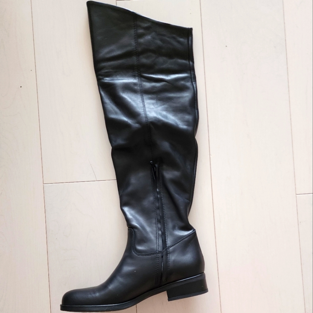 New leather over knee tall boots black